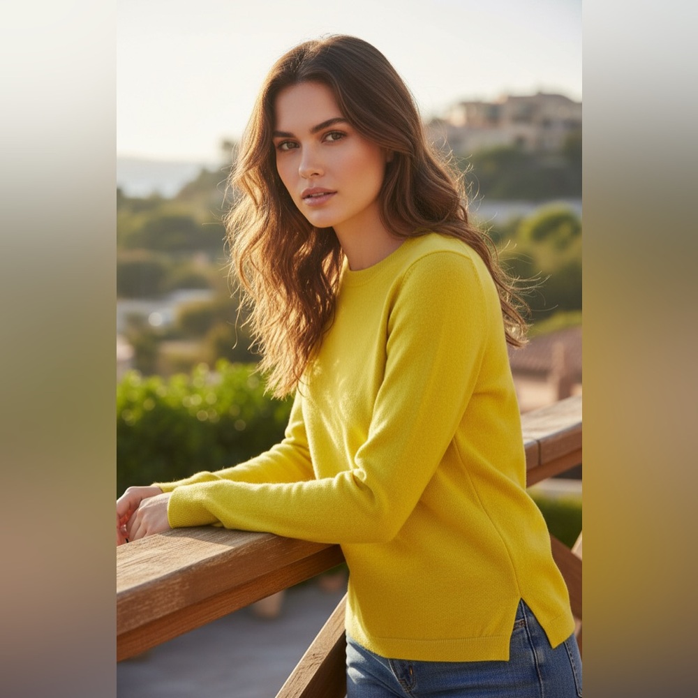 J.Crew 100% Cashmere Bright Yellow Citron Crewneck Sweater Size XS